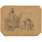 Firenze, 1822 - 1901 / Puttini nello studio del pittore / Firmato Ussi a sinistra e iscrizione in basso a destra by Stefano Ussi, pencil on paper, offered Mar 2026