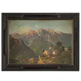 Enrico Sacchetti, Roma, 1877 - Settignano, 1967 / Paesino di montagna con chiesetta / Paesaggio con cime imbiancate / Firmato E Sacchetti a destra e a sinistra