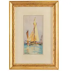 Aurelio Craffonara, Gallarate, 1875 - Genova, 1945 / Marina con veliero nel porto / Firmato Craffonara in basso a sinistra, Acquarello su carta