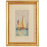 Aurelio Craffonara, Gallarate, 1875 - Genova, 1945 / Marina con veliero nel porto / Firmato Craffonara in basso a sinistra