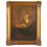Germania, attivo nel XIX-XX secolo / Natura morta con vaso di fiori e frutta / Firmato V Schiebeck in alto a sinistra by August Schiebeck Wilhelm, oil on canvas, offered Mar 2026