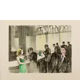 Alberto Sughi, Cesena 1928 - Bologna 2012 / Bar Roma, lithograph acquarellata a mano on paper