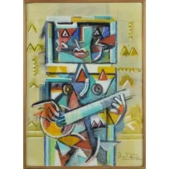 Ibrahim Kodra, Ishmi 1918 - Milano 2006 / Suonatore, 1992, mixed media on canvas