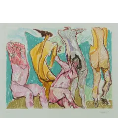 Fausto Pirandello, Roma 1899 - 1975 / Serie delle bagnanti, Stampa litografica a colori su carta