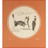 Pablo Picasso, Malaga 1881 - Mougins 1973 / Senza titolo, 1959, Passpartout e stampa litografica di Pablo Picasso appartenente alla serie Toros y Toreros