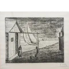 Giuseppe Viviani, San Giuliano Terme 1898 - Pisa 1965 / Bocca d'Arno, 1936, etching on paper giapponese