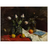Erik Mogens Vantore, Still-Life with Tulips and Fruit, oil on canvas