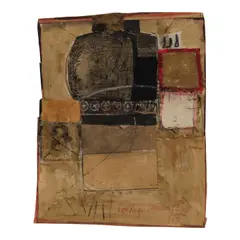 Hannelore Baron, Collage, 1975, gouache, ink, crayon, thread, fabric collage and paper collage