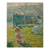 Ludovic Vallée, Mère et enfant dans le jardin (recto); Femme à l'ombrelle (reverse), circa 1914, oil on canvas