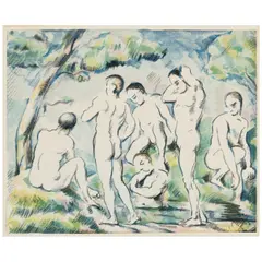 Paul Cézanne, Baigneuses (petite planche), from Album d'Estampes de la Galerie Vollard (Venturi 1156, Druick 6, Cherpin 6), 1896-97, Lithograph in colors on chine volant adhered to a support sheet of stiff wove paper, presumably a proof aside from the edition of approximately 100