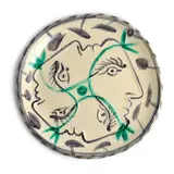 Quatre profils enlacés (Ramié 86) by Pablo Picasso, 1949, White earthenware clay plate, decoration in engobes under glaze, sold May 2025