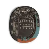 Pablo Picasso, Hibou Mat (Ramié 284), 1955, White earthenware clay rectangular dish, decoration in engobes engraved by knife and glazed on the underside