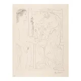 Pablo Picasso, Modèle nu et sculptures, pl. 72, from La Suite Vollard (Bloch 185, Baer 344), 1933, Etching on Montval paper with Picasso watermark