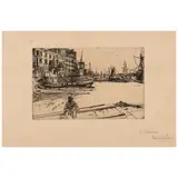James Abbott McNeill Whistler, Eagle Wharf (MacDonald 50, Kennedy 41), 1859, Etching on laid cream antique ledger paper