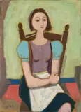 Mädchen, auf Stuhl sitzend“ („Sitzendes Mädchen“) by Karl Hofer, 1949, Öl auf Leinwand, sold Jun 2017