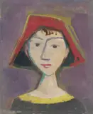 Karl Hofer, Mädchenkopf mit roter Kappe, 1947, Öl auf Hartfaser
