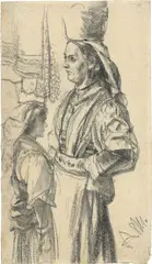 Adolph von Menzel, Studie einer Italienerin, Um 1881, Bleistift, zum Teil gewischt, auf Papier
