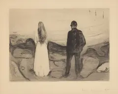 Edvard Munch, Zwei Menschen (Die Einsamen), 1894, Kaltnadel auf festem Papier