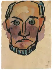 Männerkopf (mit Kinnbart) in Frontalsicht by Emil Nolde, 1912, Aquarell und Tuschpinsel auf Japanbütten, sold Jun 2010