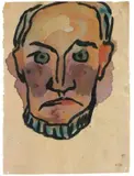 Emil Nolde, Männerkopf (mit Kinnbart) in Frontalsicht, 1912, Aquarell und Tuschpinsel auf Japanbütten