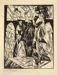 Mappenwerk, Original-Mappe mit einem von Lyonel Feininger lithographiertem Deckel und 13 (von 14) Druckgraphiken, verschiedener Bauhaus-Lehrer auf verschiedenen Papieren