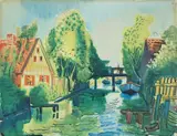 Max Pechstein, Kanal mit Häusern, 1933, Aquarell auf Papier