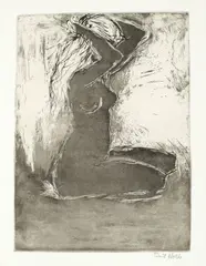Emil Nolde, Kniendes Mädchen, 1907, Kaltnadel mit Tonätzung auf Papier