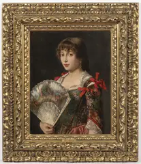 Franz Leo Ruben, Young Woman with a Fan, 1891, oil on wood