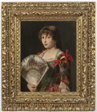 Franz Leo Ruben, Young Woman with a Fan, 1891, oil on wood