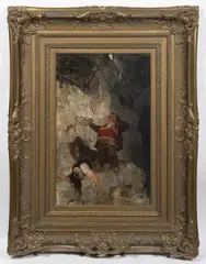 Franz von Lenbach, Rescue in the Mountains, 19th century, oil on canvas