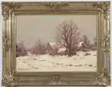 Otakar Hůrka, Village in Winter, First half of 20th century, oil on canvas