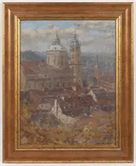 Stanislav Feikl, Lesser Town in Fall, First half of 20th century, oil on cardboard