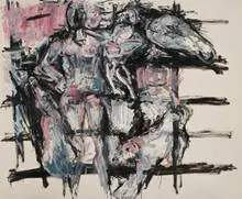 Susan Rothenberg, Self-Portrait with Horse and Dog, c. 2007, Oil stick and gouache on paper