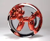 Balloon Dog (Red) by Jeff Koons, 1995, Cast porcelain with red reflective finish, sold Oct 2014