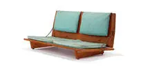 Double low bench by Frank Lloyd Wright, 1951, Custom designed for the Meeting House of the First Unitarian Society, Madison, W, sold Oct 2014