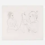 Pablo Picasso, Modèle et peintre chauve, 1966, drypoint etching on BFK Rives