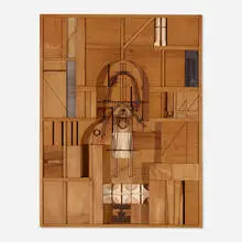 Construction 484 by Abe Ajay, 1984, wood, metal, polyester resin, sold Jun 2022