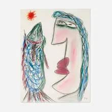 Thornton Dial, Sr., Fishing for the Sun Bass, 2000, graphite and conté crayon on paper