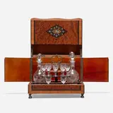 Napoleon III, Tantalus, amboyna burl, pewter, mother-of-pearl and bone inlay, glass