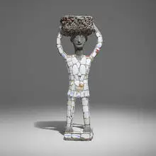 Nek Chand Saini, Untitled (Figural Sculpture), c. 1985, mosaic tile, concrete, stone