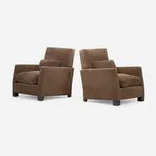 attribution Marcel Coard, Club lounge chairs, pair, c. 1935, upholstery, lacquered wood, down fill