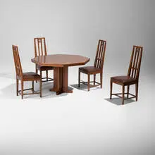 Eliel Saarinen, Cranbrook dining suite, oak, leather, bronze