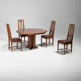 Eliel Saarinen, Cranbrook dining suite, oak, leather, bronze
