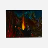 Volcanic Flame by Leonardo Nierman, 1966, oil on Masonite, sold Jul 2025