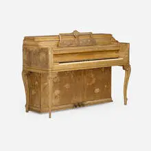 Console piano with flowers by Max Kuehne, c. 1940, carved, painted and gilt wood, resin, brass, sold Jul 2025