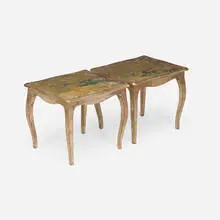 Max Kuehne, Occasional tables with landscape, pair, c. 1940, carved, painted and gilt wood