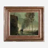 Hal Kuehne, Frame with painting by unknown artist, c. 1980, oil on canvas in silver leaf over gessoed wood frame