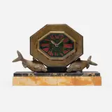 Art Déco, Mantel clock with carp, c. 1935, bronze, glass, marble