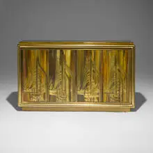 Bernhard Rohne, Prototype cabinet, c. 1975, acid-etched brass over wood, brass
