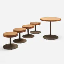 Ilmari Tapiovaara, Café table and four stools, c. 1965, laminated oak, cast iron